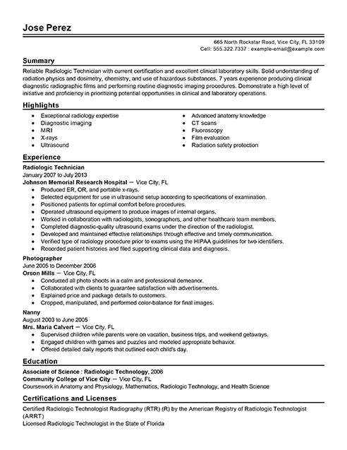 Resume Format For X Ray Technician 