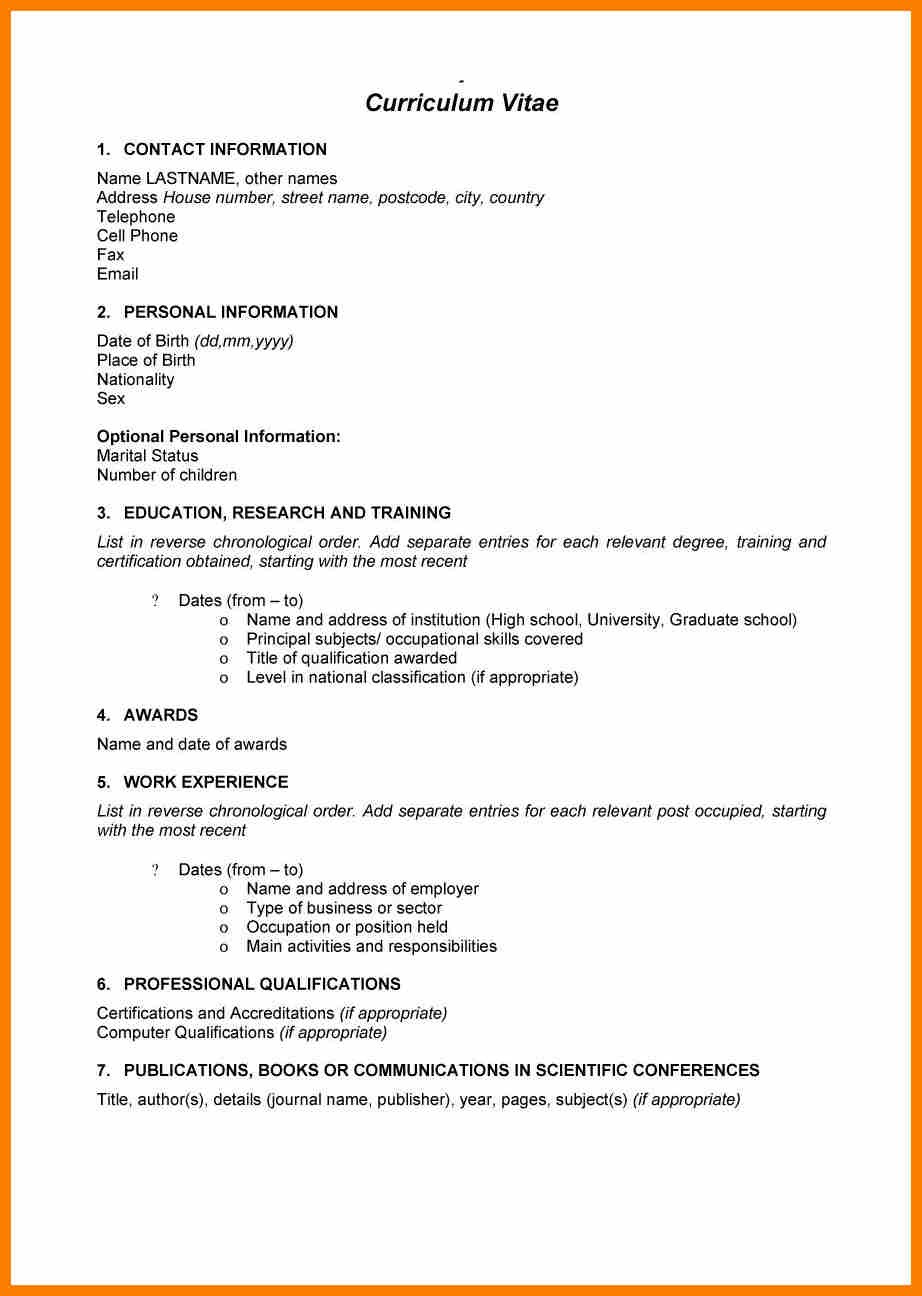 1 Page Cv Template South Africa  