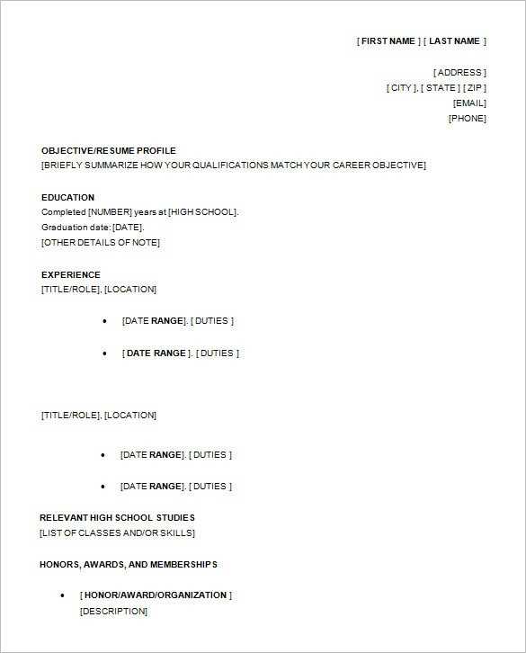 Resume Format For High School Students 