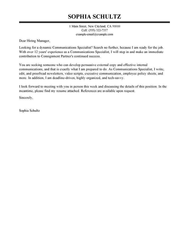 Cover Letter Template Communications  