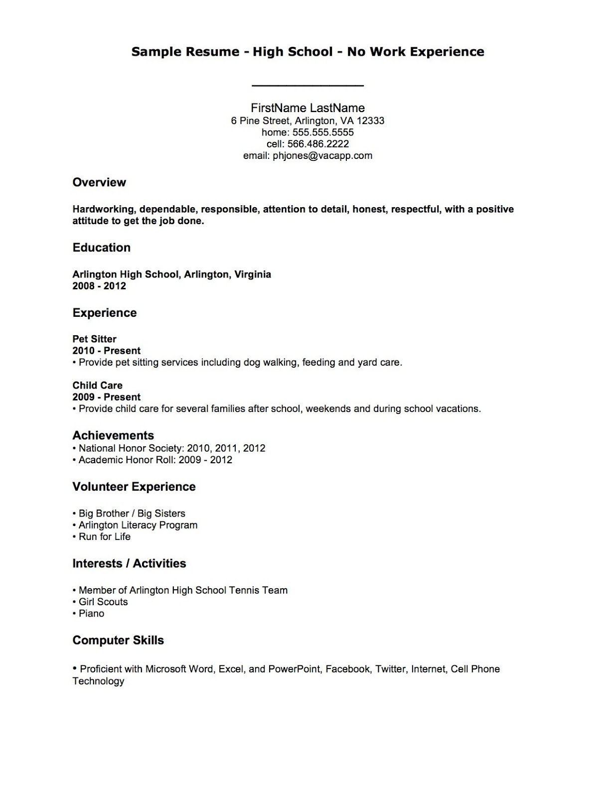 resume ideas for first job