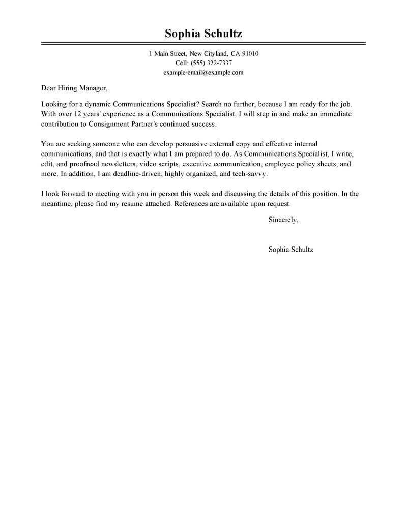 Cover Letter Template Communications  