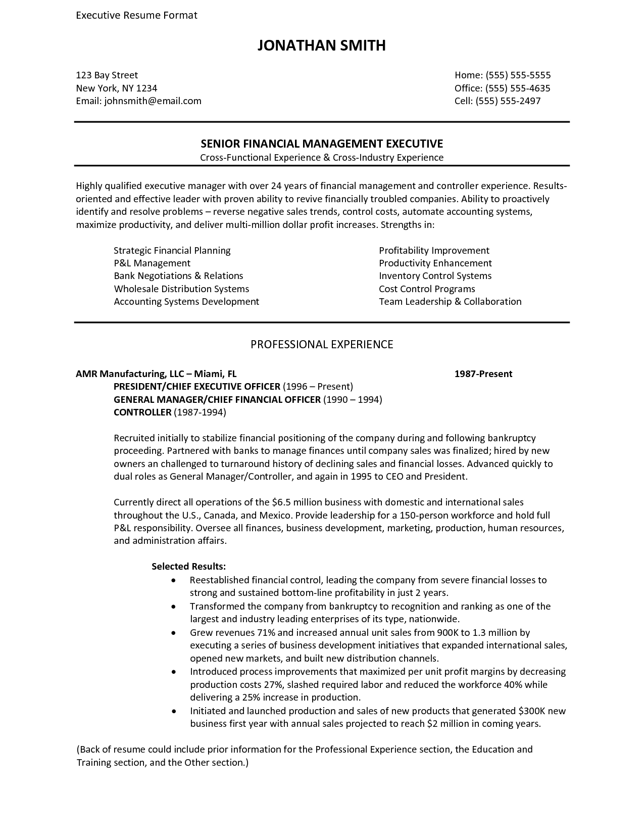 Resume Format Executive  