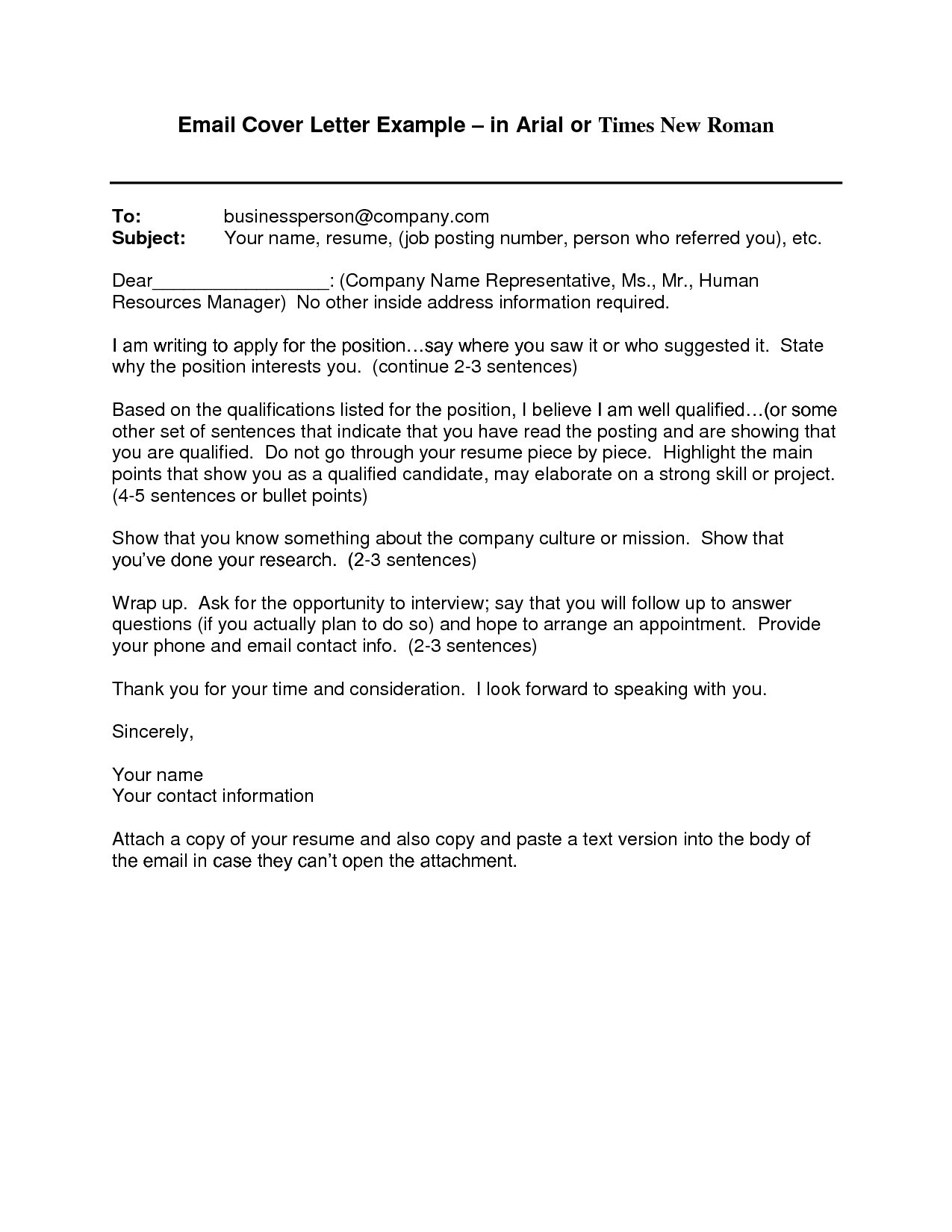 Cover Letter Template Via Email 