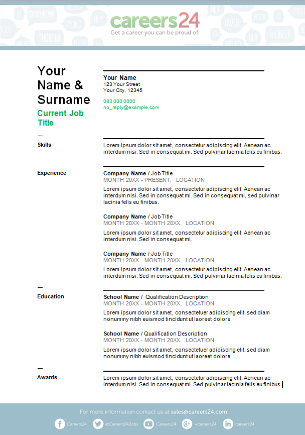 2 Page Cv Template South Africa 