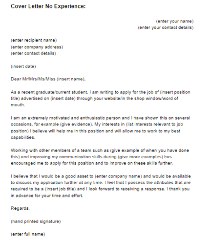 Cover Letter Template No Experience  