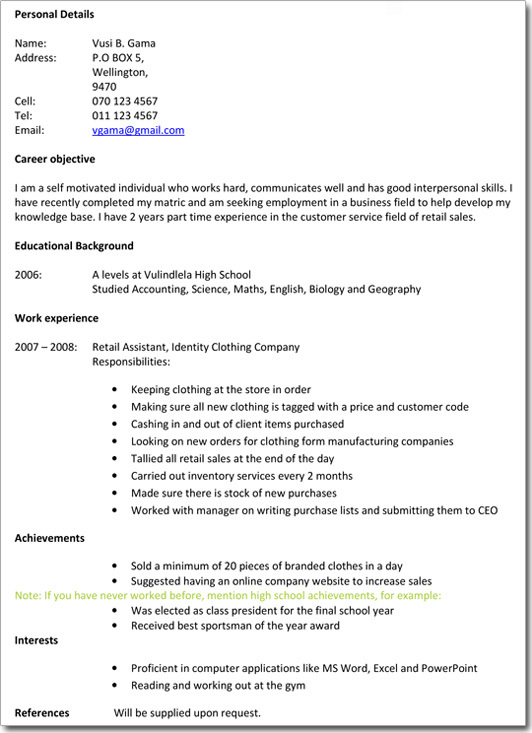 Cv Template For 6Th Formers 