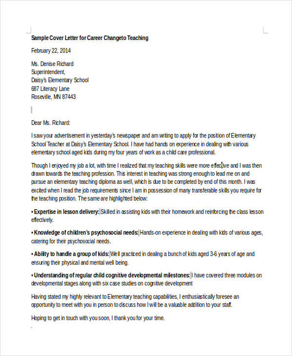 Cover Letter Template Career Change  
