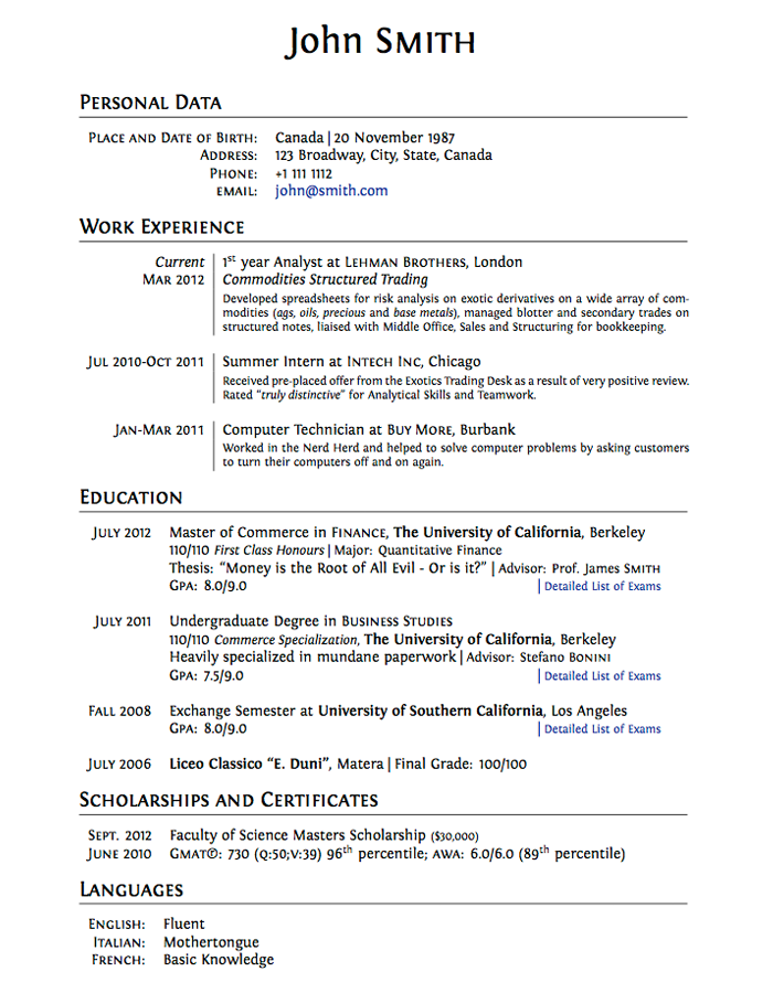 Resume Format Latex 